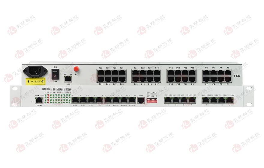 飛暢科技-32路電話+16E1+4FE+4GE+2路數(shù)據(jù)+SNMP+console（19英寸，物理隔離）電話光端機(jī)