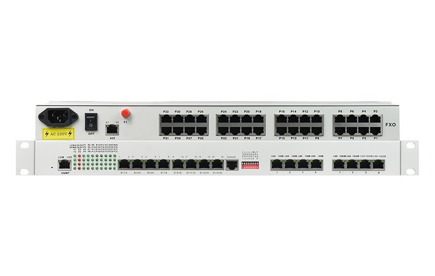 飛暢科技-32路電話+16E1+4FE+4GE+2路數(shù)據(jù)+SNMP+console（19英寸，物理隔離）電話光端機(jī)