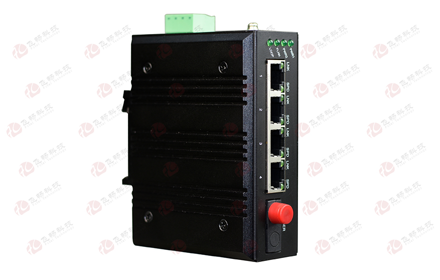 飛暢科技-mini工業(yè)軌式 4路百兆(物理隔離，總帶寬100M)轉(zhuǎn)1路百兆光
